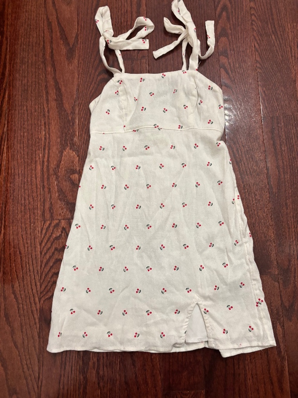 Hollister White Cherry Print Tie Strap Mini Dress | XXS | Coquette Y2K Summer
